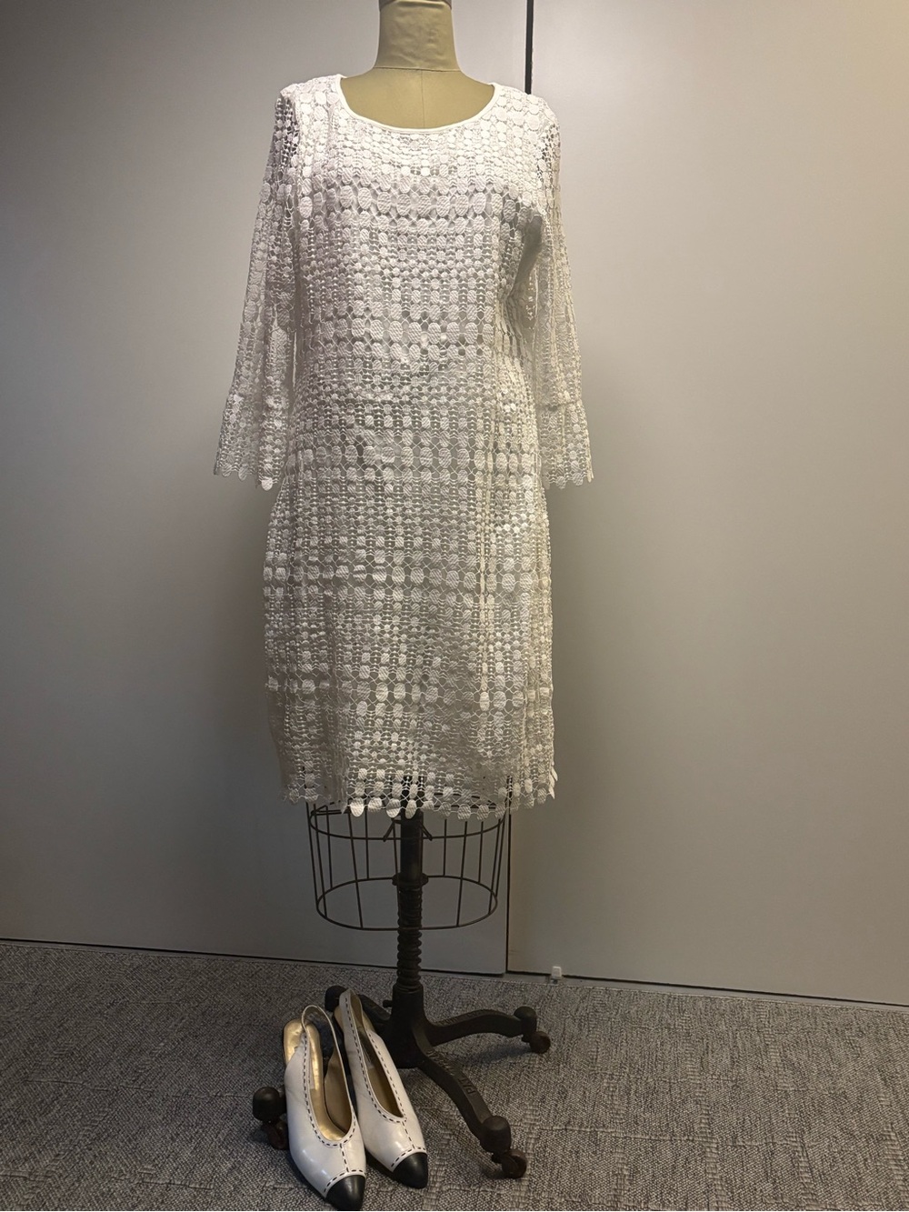White Crochet Lace Sheath Dress - Women's